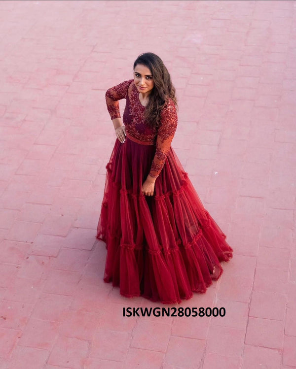 Embroidered Net Gown With Dupatta-ISKWGN28058000