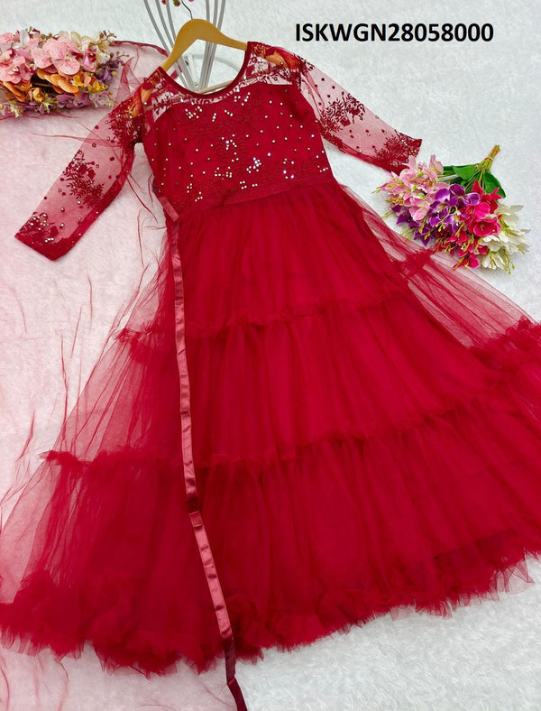 Embroidered Net Gown With Dupatta-ISKWGN28058000