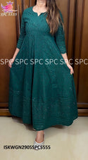 Cotton Schiffli Gown With Chiffon Dupatta-ISKWGN2905SPC5555