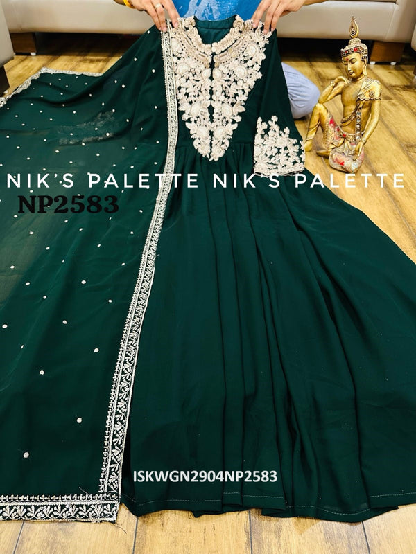 Georgette Gown With Embroidered Dupatta-ISKWGN2904NP2583