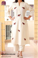 Embroidered Cotton Kurti With Palazzo-ISKWKUSR150524W
