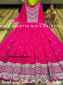 Lehariya Printed Georgette Gown With Net Dupatta-ISKWGN0406NP917
