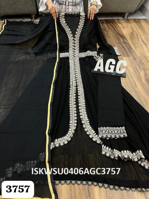 Embroidered Georgette Front Slit Kurti With Pant And Dupatta-ISKWSU0406AGC3757