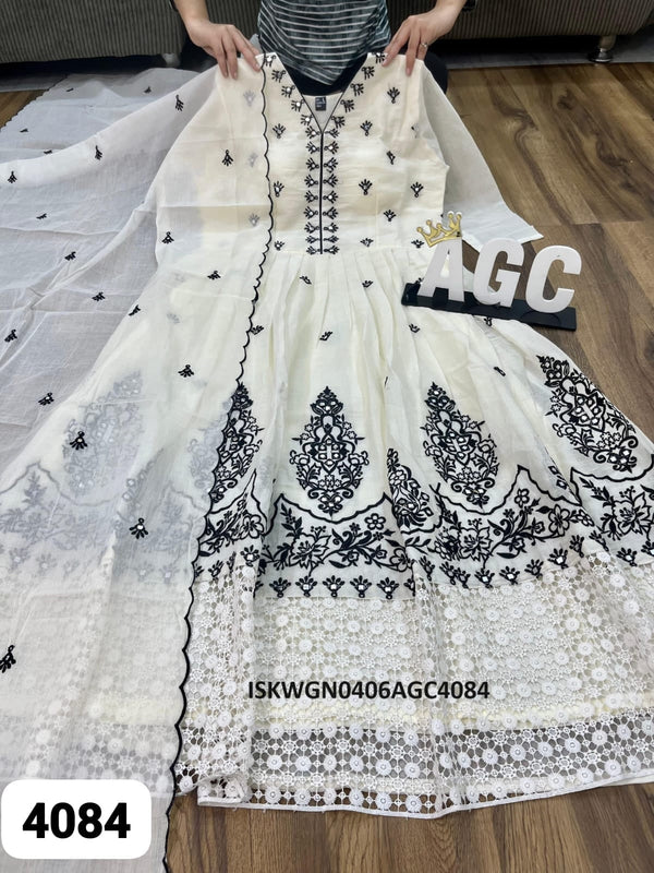 Embroidered Malmal Cotton Gown With Dupatta-ISKWGN0406AGC4084