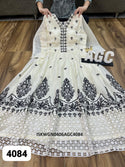 Embroidered Malmal Cotton Gown With Dupatta-ISKWGN0406AGC4084