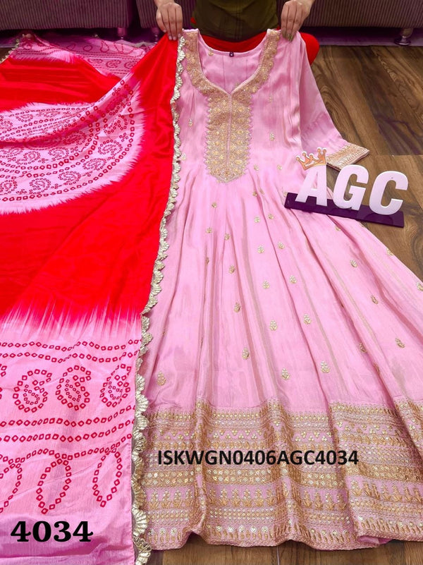 Jacquard Gown With Tie And Dye Bandhani Printed Dupatta-ISKWGN0406AGC4034
