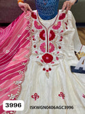 Embroidered Cotton Gown With Lehariya Printed Dupatta-ISKWGN0406AGC3996