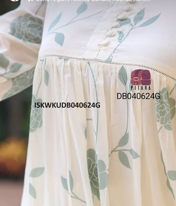 Printed Malmal Cotton Kurti With Pant-ISKWKUDB040624G/DB040624P