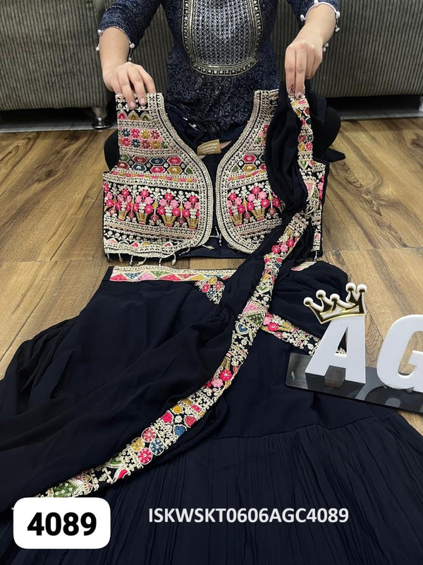 Embroidered  Georgette Ready To Wear Saree With Blouse-ISKWSKT0606AGC4089