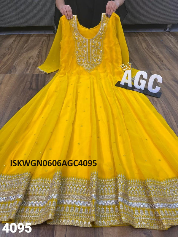 Embroidered Georgette Gown With Printed Gaji Silk Dupatta-ISKWGN0606AGC4095