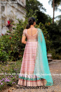 Sequined Kota Zari Silk Gown With Organza Dupatta-ISKWGN0506BK770N