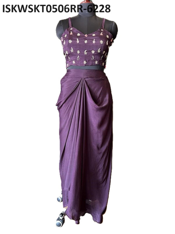 Chinon Drape Skirt With Blouse And Digital Printed Shrug-ISKWSKT0506RR-6228