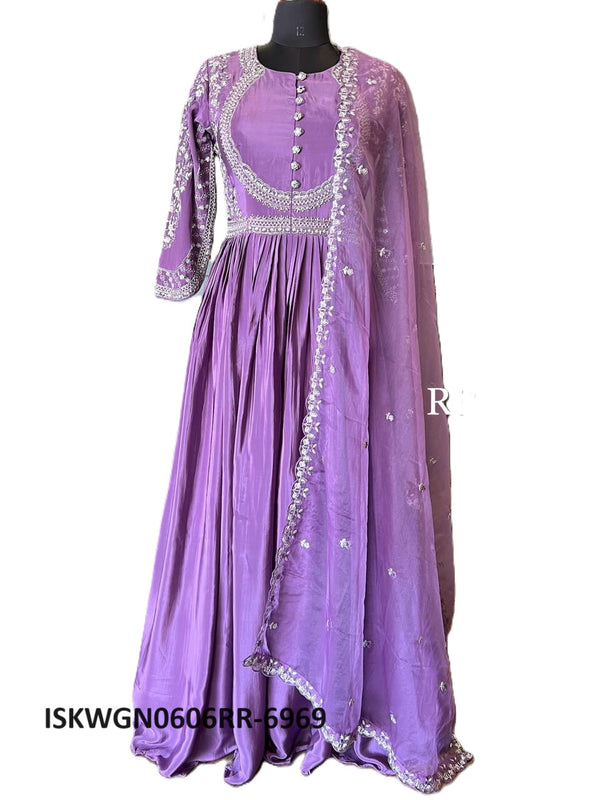 Embroidered Crepe Gown With Organza Dupatta-ISKWGN0606RR-6969