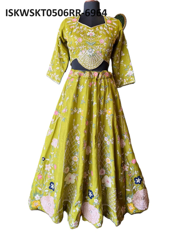 Embroidered Dola Silk Skirt With Blouse And Organza Cape-ISKWSKT0506RR-6964