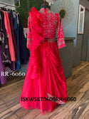 Embroidered Chinon Skirt Attached With Organza Drape And Dola Silk Blouse-ISKWSKT0606RR-6060