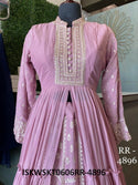 Embroidered Georgette A-Line Kurti With Skirt And Chiffon Dupatta-ISKWSKT0606RR-4896
