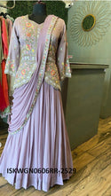 Embroidered Georgette Gown Attached With Dola Silk Drape-ISKWGN0606RR-2529