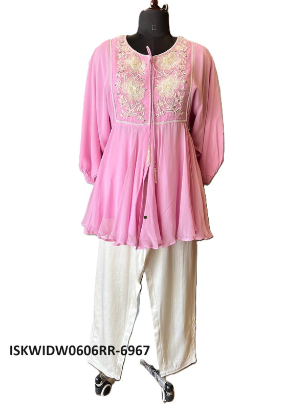 Embroidered Georgette Top With Satin Silk Pant-ISKWIDW0606RR-6967