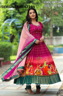 Printed Banarasi Silk Gown With Organza DupattISKWGN2406BK734N