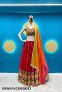 Sequined Cotton Lehenga With Blouse And Printed Georgette Dupatta-ISKWNAV030700022