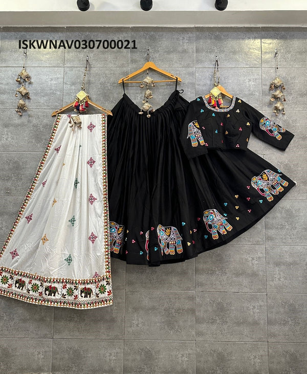 Embroidered Cotton Lehenga With Blouse And Rayon Cotton Dupatta-ISKWNAV030700021
