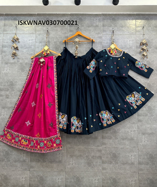 Embroidered Cotton Lehenga With Blouse And Rayon Cotton Dupatta-ISKWNAV030700021