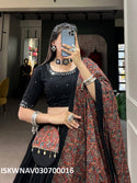 Sequined Cotton Lehenga With Blouse And Printed Dupatta-ISKWNAV030700016