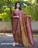 Handloom Cotton Kurti With Pant And Ikkat Printed Khadi Silk Dupatta-ISKWSU0907PPC/D1552