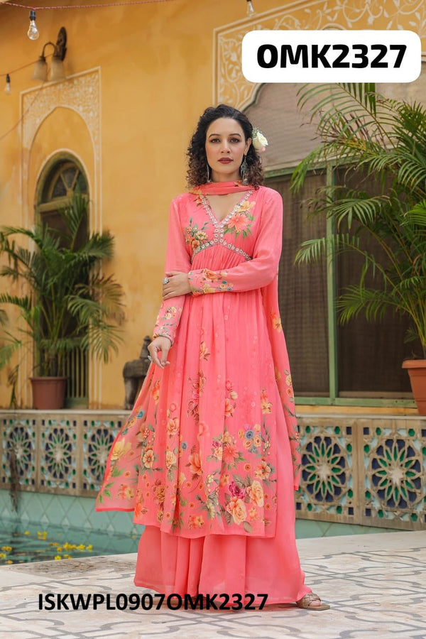 Digital Floral Printed Chinon Anarkali Kurti With Palazzo And Dupatta-ISKWPL0907OMK2327