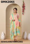 Digital Printed Malmal Anarkali Kurti With Pant And Dupatta-ISKWSU0907OMK2065