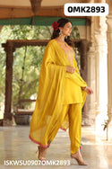 Embroidered Cotton Kurti With Pant And Chiffon Dupatta-ISKWSU0907OMK2893