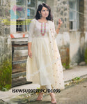 Embroidered Malmal Cotton Anarkali Kurti With Pant And Dupatta-ISKWSU0907PPC/D1095