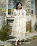 Embroidered Malmal Cotton Anarkali Kurti With Pant And Dupatta-ISKWSU0907PPC/D1095