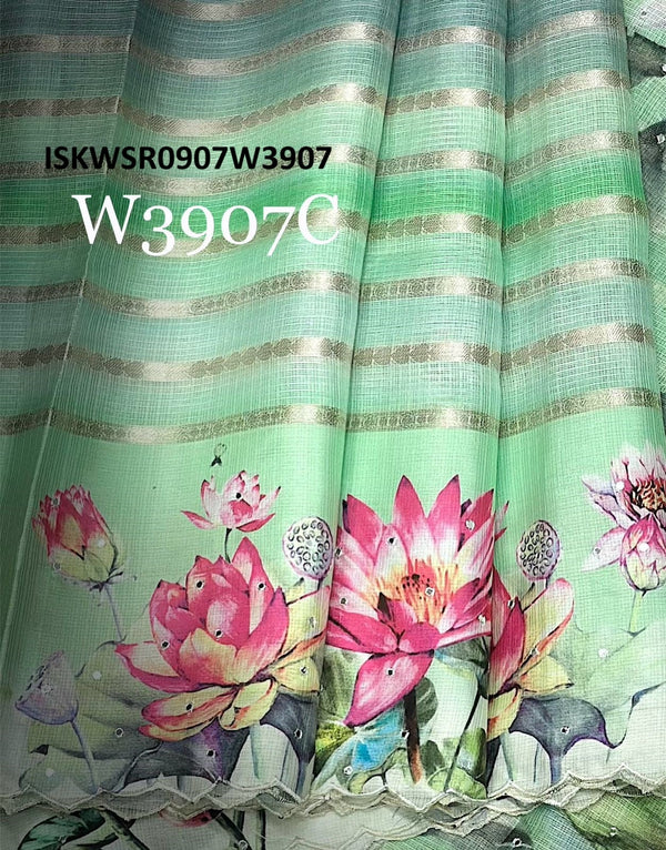 Kota Silk Saree With Printed Blouse-ISKWSR0907W3907
