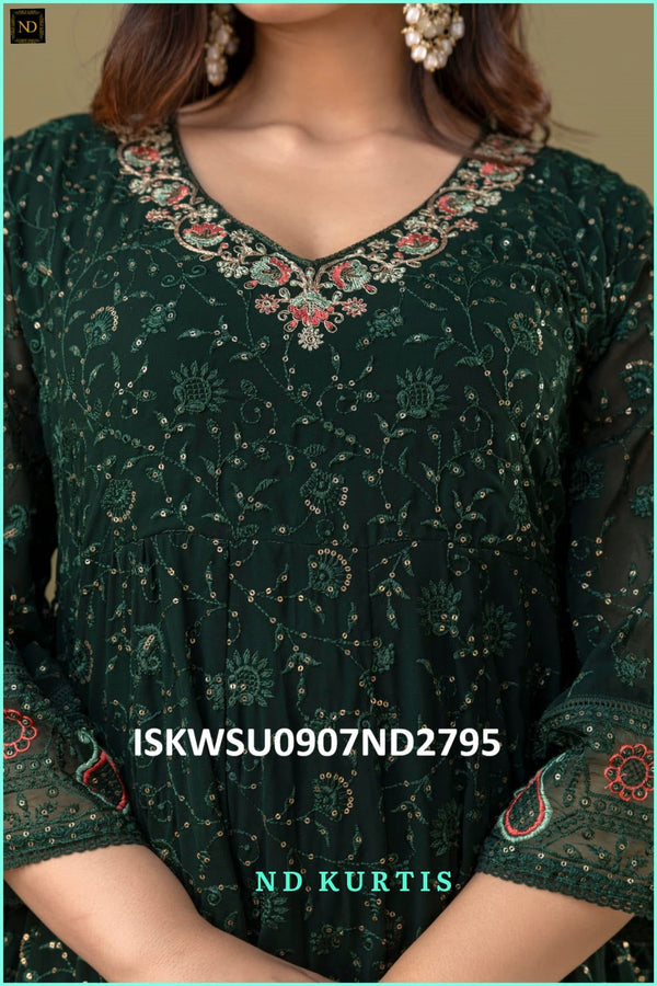 Embroidered Georgette Anarkali Kurti With Palazzo And Dupatta-ISKWSU0907ND2795