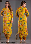 Floral Printed Cotton Kurti With Afghani Pant And Dupatta-ISKWSU0907ND2934/ND2935