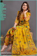 Floral Printed Cotton Kurti With Afghani Pant And Dupatta-ISKWSU0907ND2934/ND2935