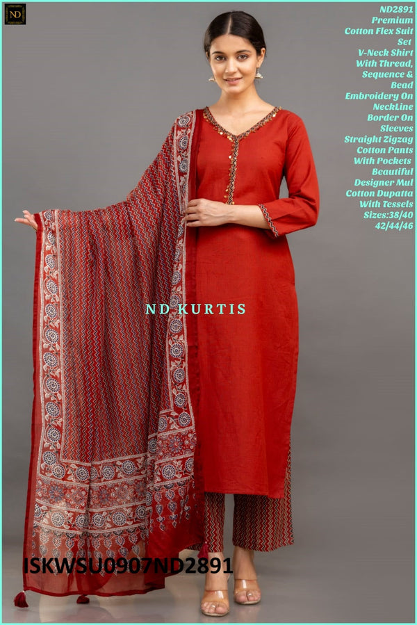 Cotton Kurti With Zigzag Printed Pant And Malmal Cotton Dupatta-ISKWSU0907ND2891