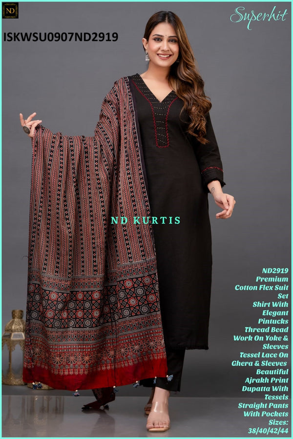 Cotton Kurti With Pant And Ajrakh Printed Dupatta-ISKWSU0907ND2919/ND2920