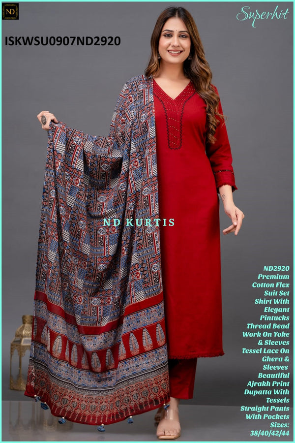 Cotton Kurti With Pant And Ajrakh Printed Dupatta-ISKWSU0907ND2919/ND2920