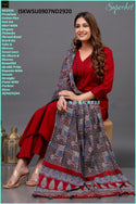 Cotton Kurti With Pant And Ajrakh Printed Dupatta-ISKWSU0907ND2919/ND2920