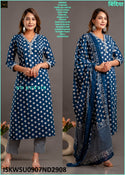 Polka Doted Cotton Kurti With Pant And Dupatta-ISKWSU0907ND2908