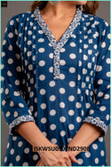 Polka Doted Cotton Kurti With Pant And Dupatta-ISKWSU0907ND2908