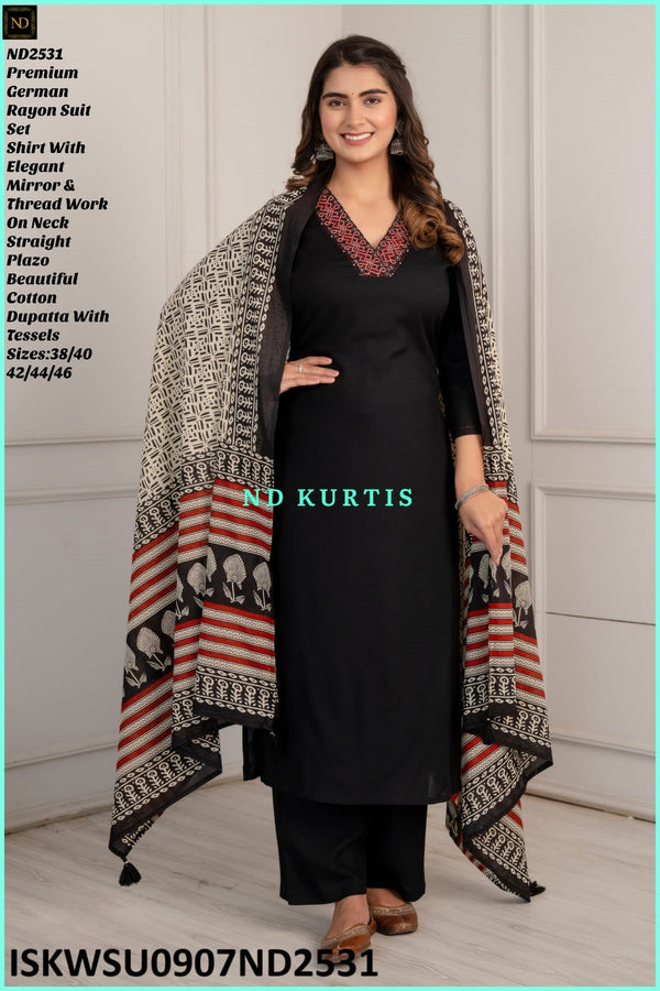 Rayon Kurti With Palazzo And Printed Cotton Dupatta-ISKWSU0907ND2531