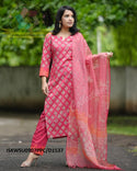 Hand Block Printed Cotton Kurti With Pant And Kota Doriya Dupatta-ISKWSU0907PPC/D1537