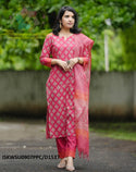 Hand Block Printed Cotton Kurti With Pant And Kota Doriya Dupatta-ISKWSU0907PPC/D1537