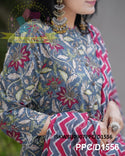 Kalamkari Printed Cotton Kurti With Striped Pant And Malmal Cotton Dupatta-ISKWSU0907PPC/D1556