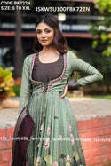 Kalamkari Printed Banarasi Silk Anarkali Kurti Pant And With Organza Dupatta-ISKWSU1007BK722N