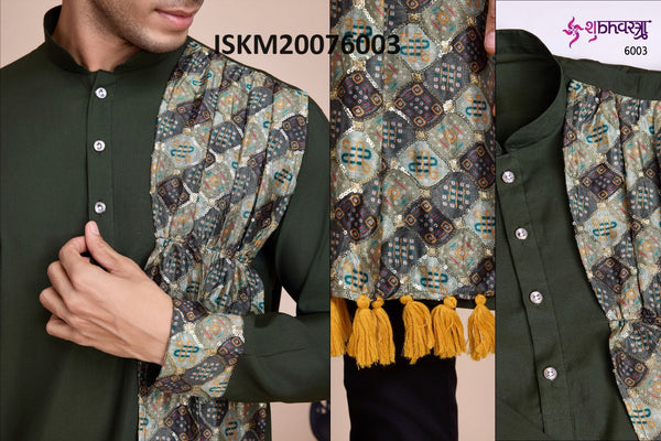 Men's Silk Kurta With Printed Dupatta-ISKM20076001/6002/6003/6004