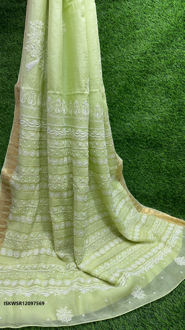 Dyable  Malmal Chanderi Silk Chikankari Saree With Blouse-ISKWSR12097569